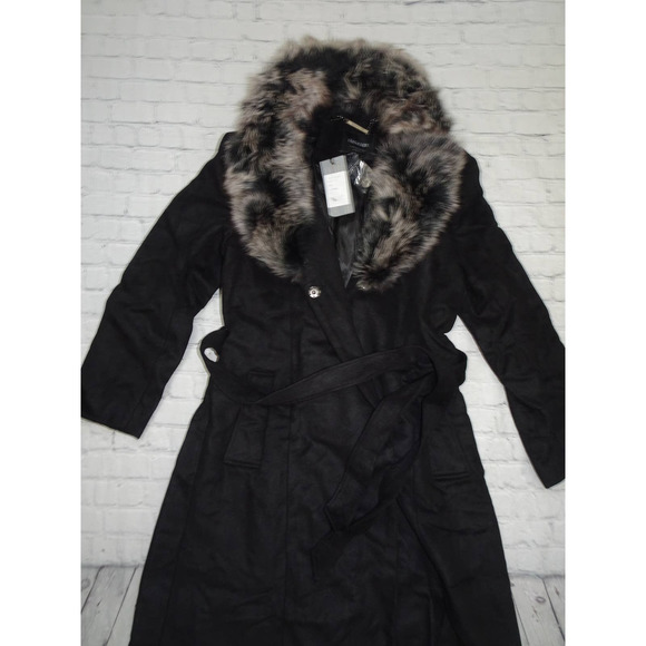 Escalier Jackets & Blazers - Escalier Women's Black Long Trench Coat with Fur Size 16 NWT